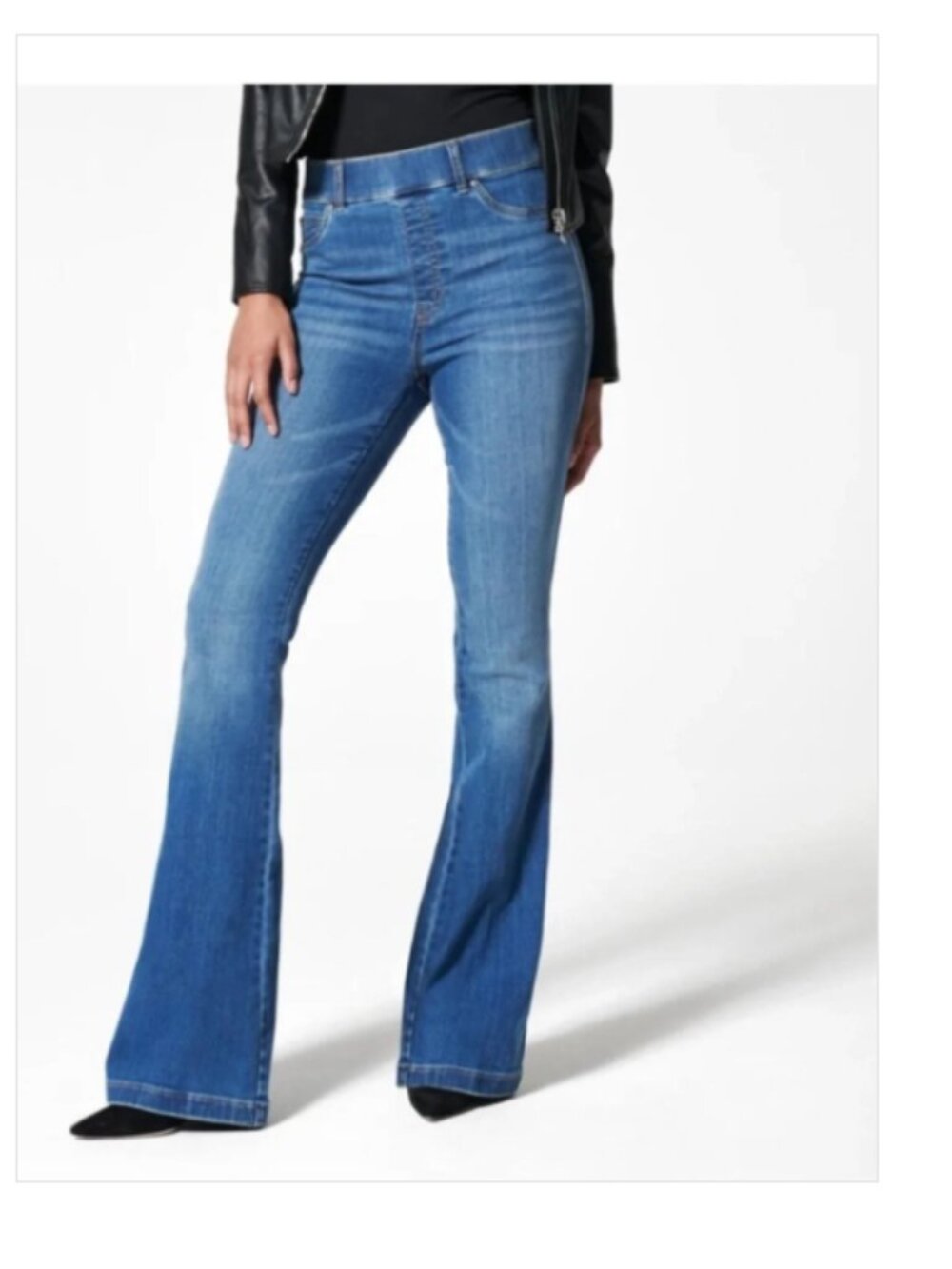 SPANX Flare Jeans Indigo Pull On Shaping Denim Size L
